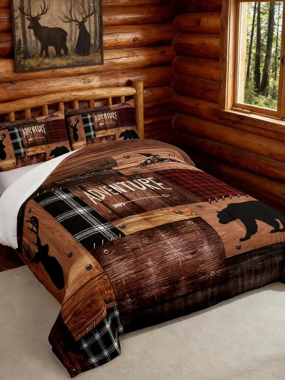 Rustic Cabin Comforter Set Twin Size,Farmhouse Bedding Set Kids Boys Girls Brown